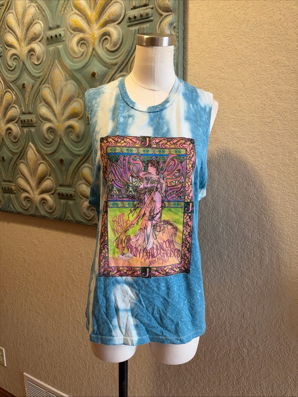 Janis Joplin Women’s Blue Tie-Dye Graphic Muscle Tank Top